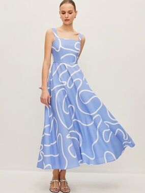 Midi dress in blue abstract pattern (sz M)